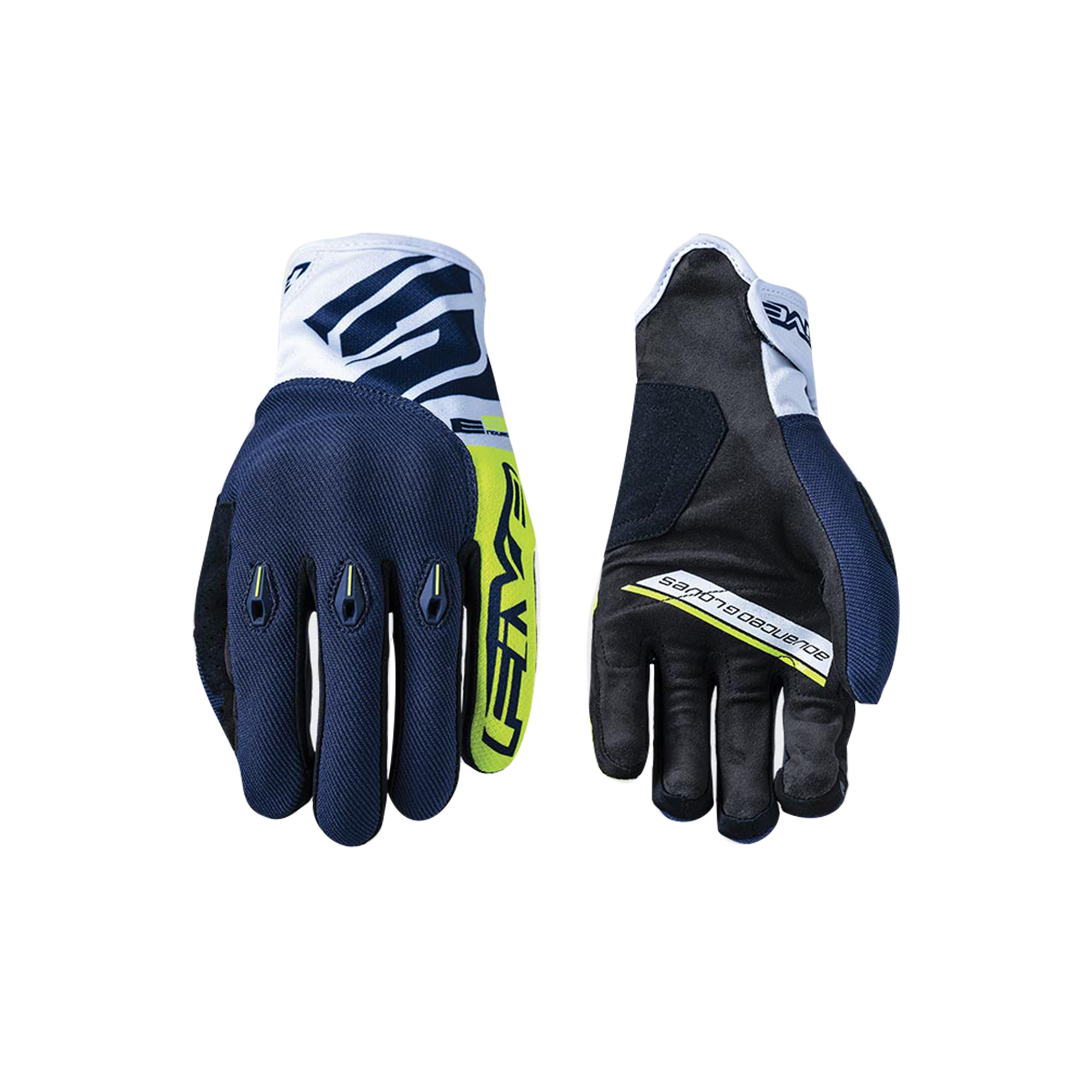 Guantes Moto Five E3 Evo Azul Amarillo Fluor
